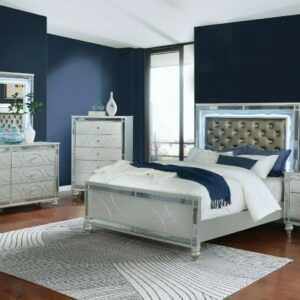 Modern 5-Pieces Bedroom Set Queen Bed Silver