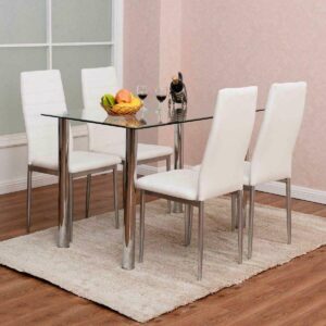 TKOOFN 5 Pieces Dining Room Wood Table Set – White