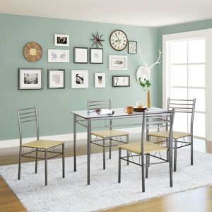 VECELO Dining Table with 4 Chairs Placemats Included