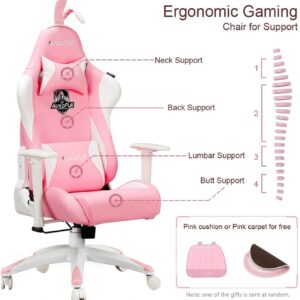 AutoFull Pink Office Gaming Chair PU Leather High Back