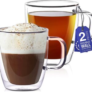 12 oz Glass Coffee Mugs – Double Wall Clear Glasses
