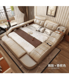 real genuine leather double bed frame with massage