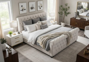 upholstered sleigh bed king