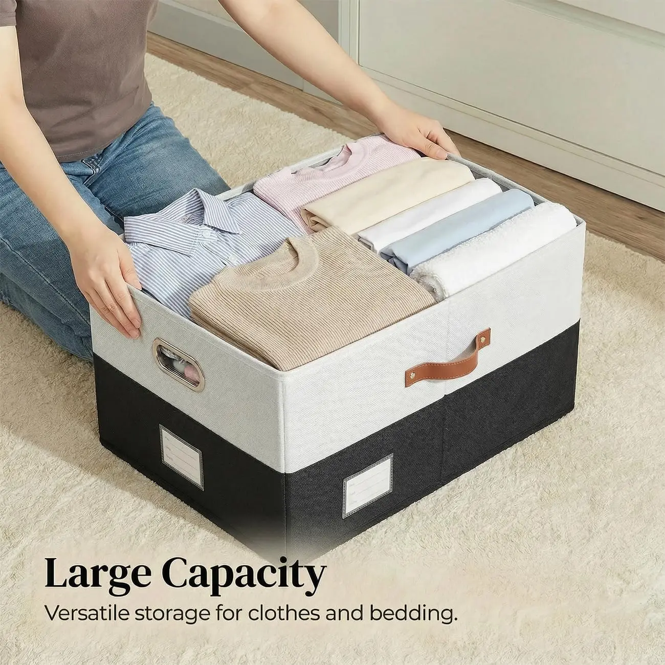 PRANDOM [3-Pack] Linen Fabric Foldable Storage Boxes Organizer