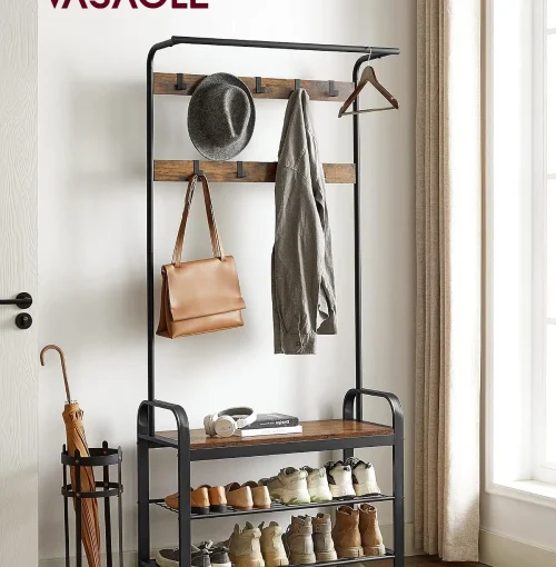 VASAGLE Coat Rack, Hall Tree with Shoe Bench